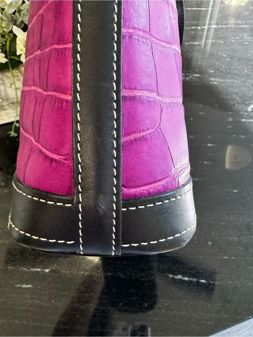🐊💜Dooney & Bourke Croco Embossed Leather Hobo Shoulder Bag Purple Orchid Black - Picture 10 of 14